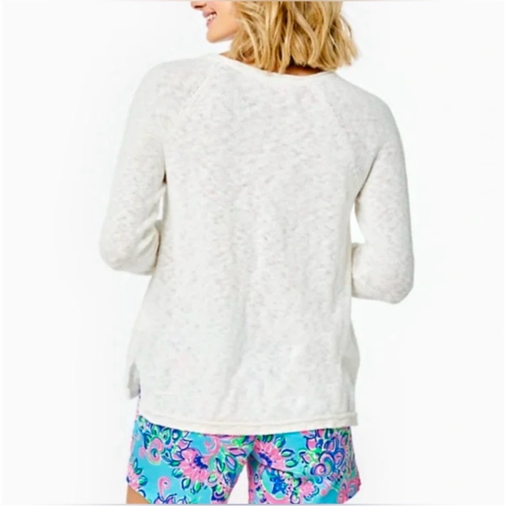 Lilly Pulitzer Danette Sweater Coffee Beach Repeat Graphic Resort White M NWOT - Picture 2 of 12